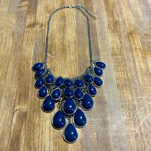 Paparazzi Silver & Navy Blue Necklace, Bib Style, Multilayer, Teardrop Shape